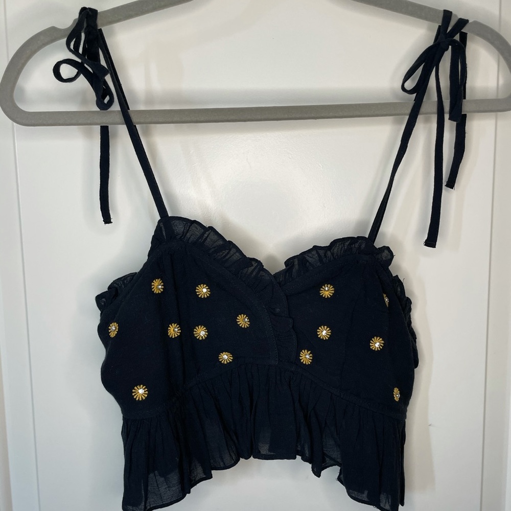 Navy Free People Sunflower Bejeweled Crop Top